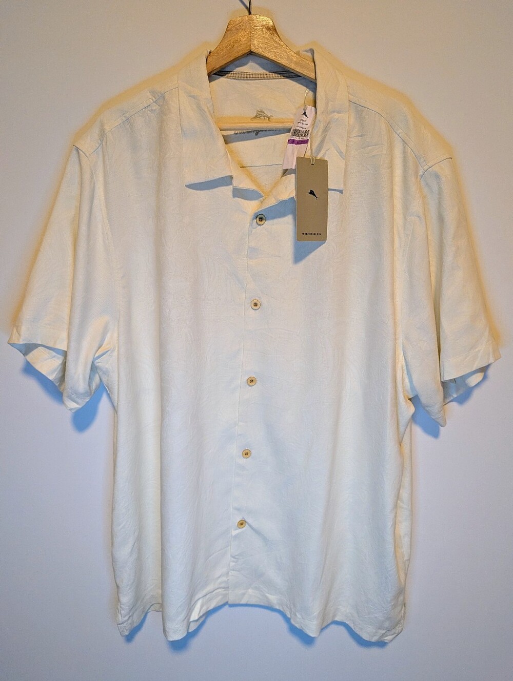 Tommy Bahama 100% Silk Camp Shirt NWT Ivory Jacquard Floral XXL